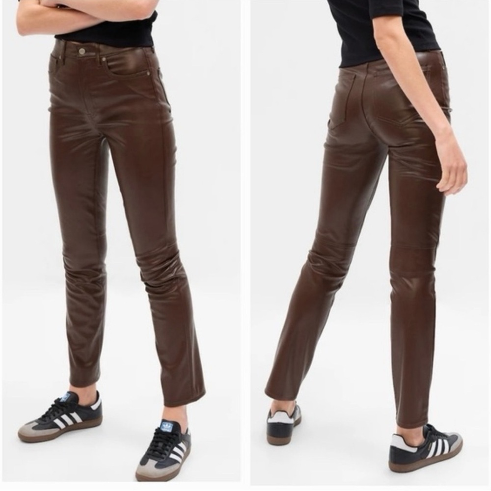 GAP High Rise Vegan Leather Vintage Slim Pants Brown